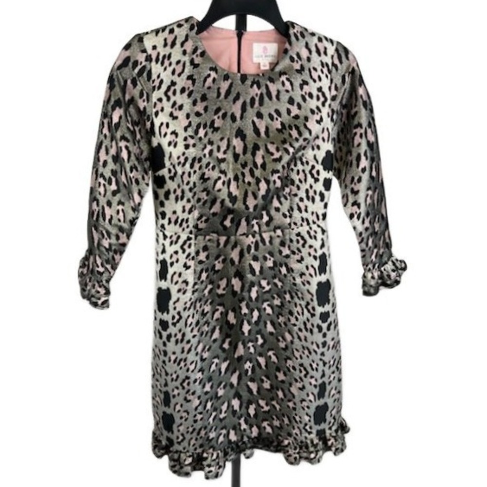 Julie Brown‎ NYC Leopard Print Dress Ruffle Trim Long Sleeve Stunning Size 2